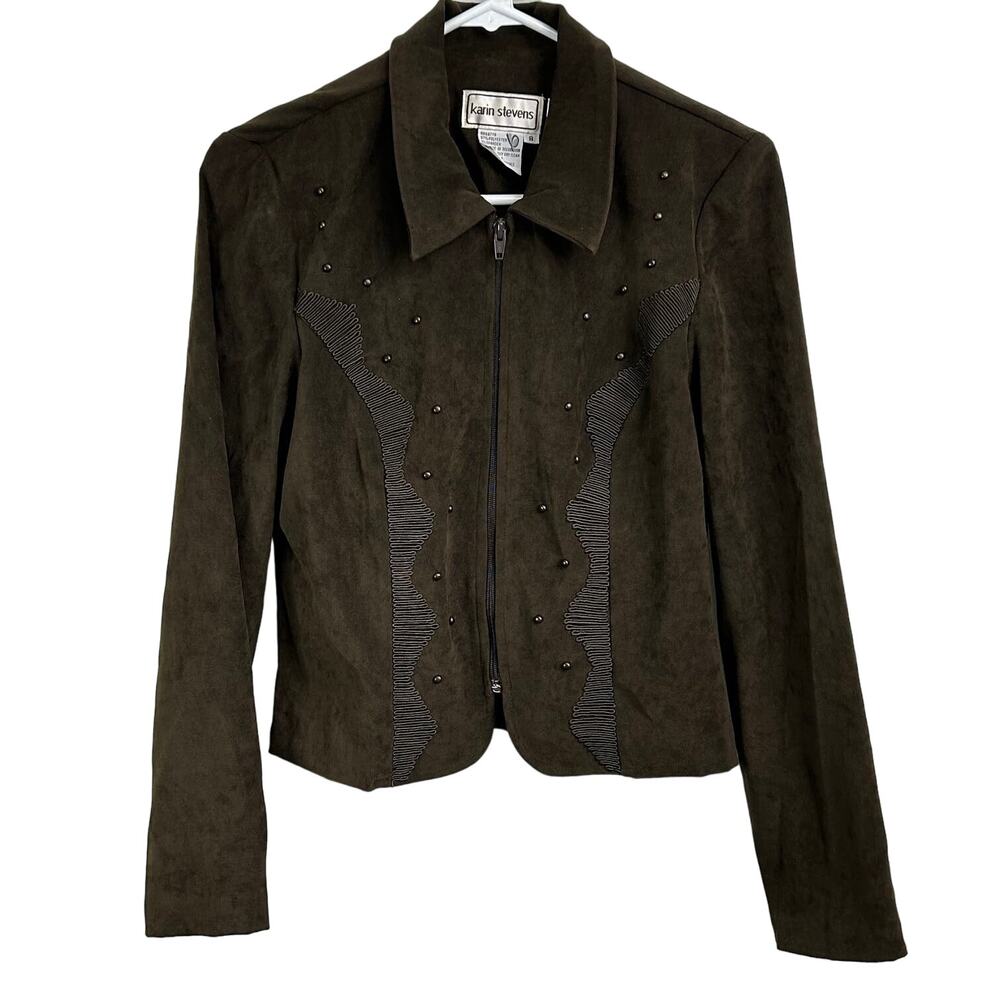 Karin Stevens Vintage 1990's?‎ Blazer Jacket Army Green Zip Up Size 8